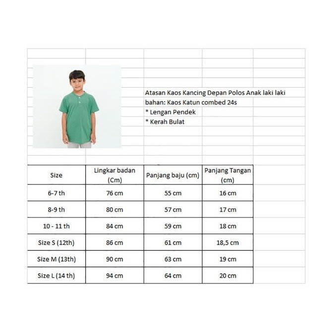 Kaos Raglan Anak Laki Kancing Depan Remaja Cowok Tanung 6 8 10 12 14 S001