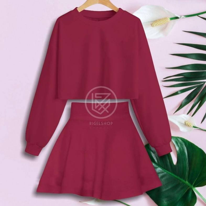 BISA COD Setelan Crop Stripe Hitam Rok Stripe Hitam Wanita Kasual Olahraga Gym Zumba Line Dance Sete