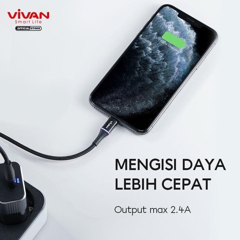 SGH - VIVAN Kabel Data Micro / iPhone / Type-C  Cable Data 100CM / 200CM 2.4A LED Light Quick Charge