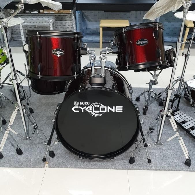 CLASSIC KLASIK DRUM ISUZU CYCLONE (RED SHINY DRUM / BLACK)+CYMBAL ORIGINAL DAN TERPERCAYA