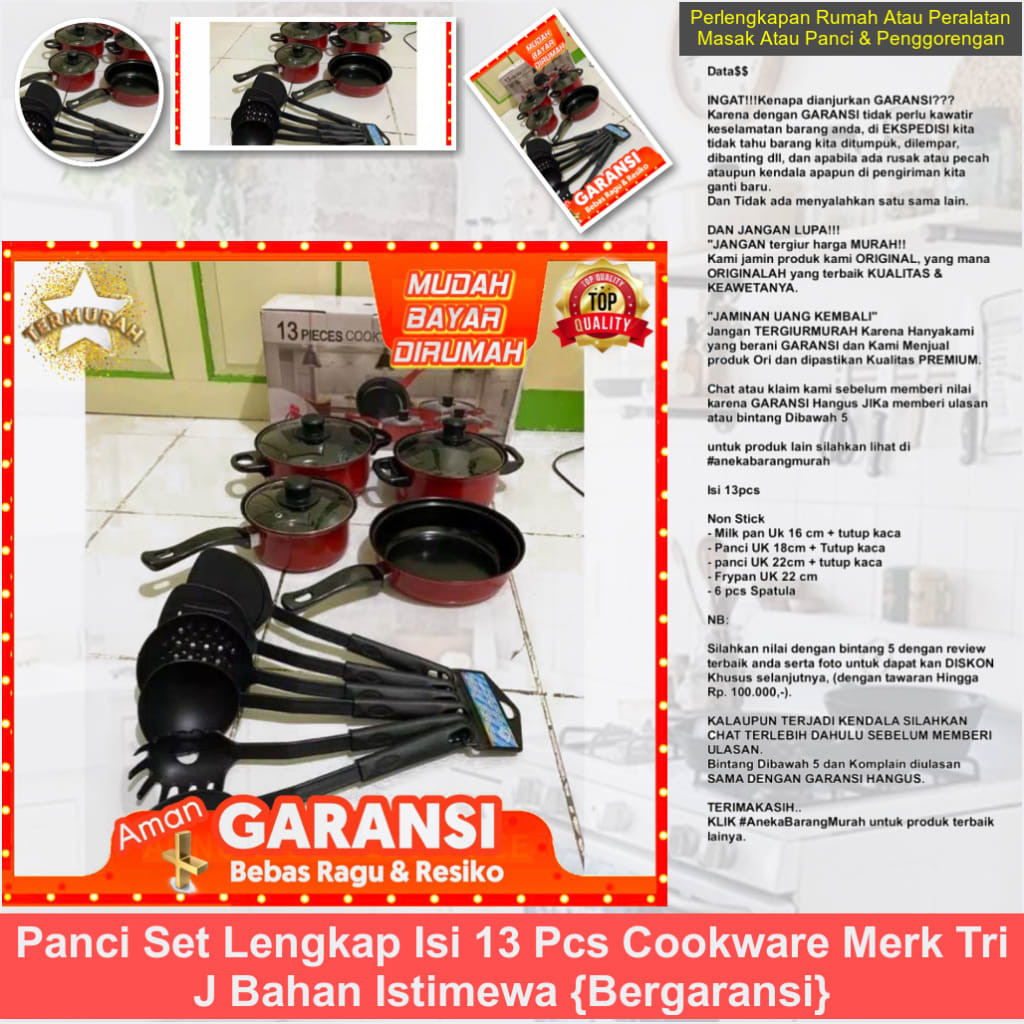 Panci Set lengkap isi 13 pcs  Cookware merk TRI J bahan istimewa  {BERGARANSI}