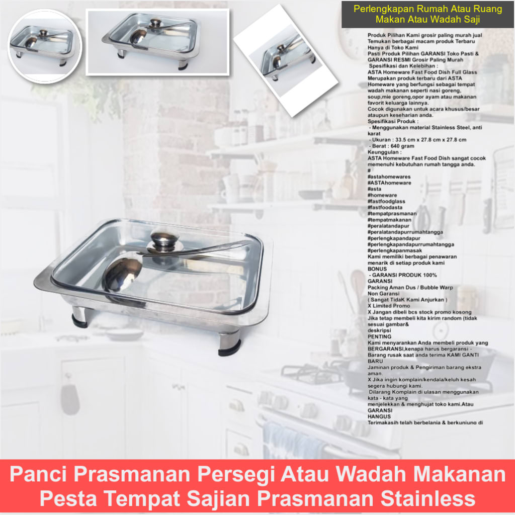 Panci Prasmanan Persegi / Wadah Makanan Pesta Tempat Sajian Prasmanan Stainless