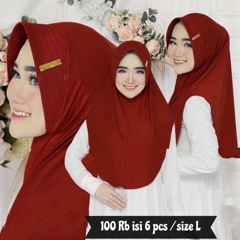 Paket Hijab 100 ribu dapat 6 Pcs Kerudung Bergo Amira Ukuran L Label Akrilik