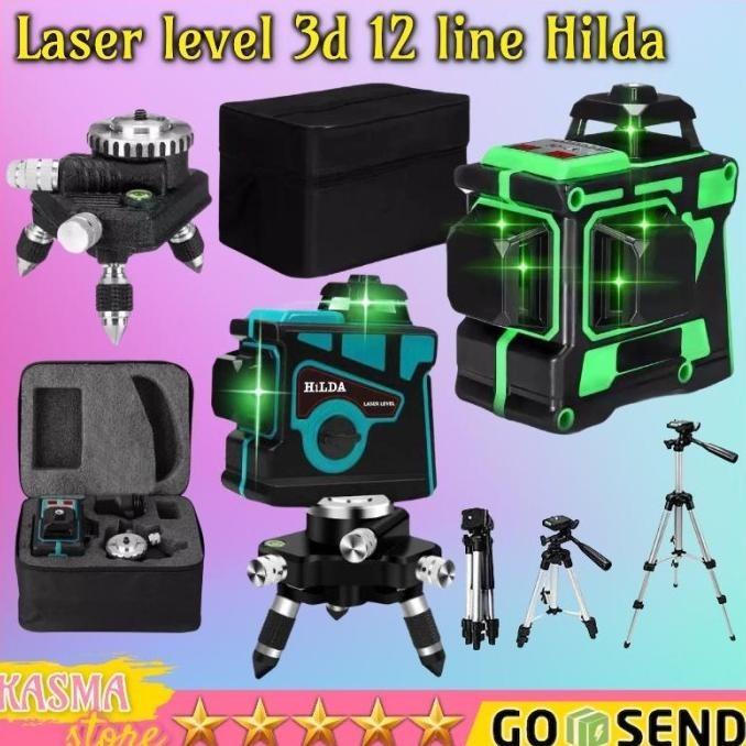 Laser Level 12 Line 3D Hilda Laser Level Pengukur Dimensi + Tropod