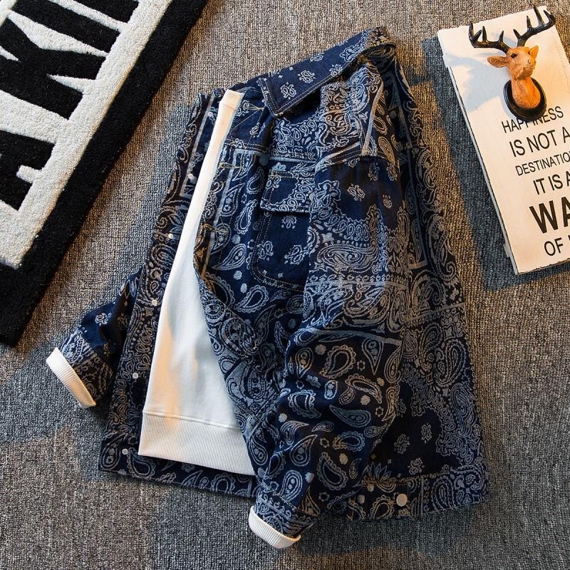 Men's Ethnic Paisley Denim Coat Design Sense Niche Retro Casual Jacket