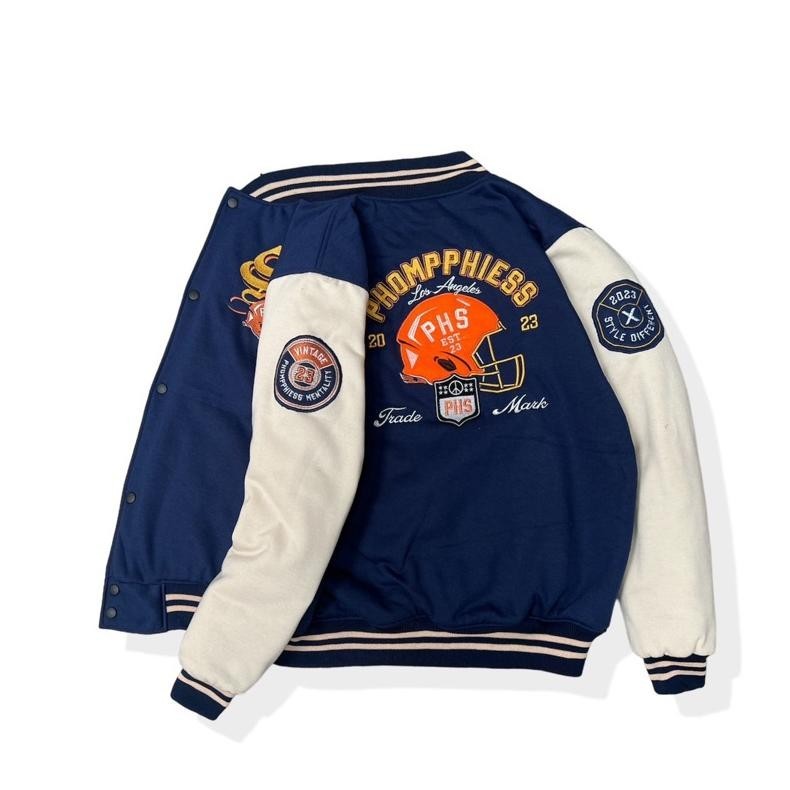 Jaket Pria Keren Jacket Varsity Navy Baseball Full Bordir Pria Wanita