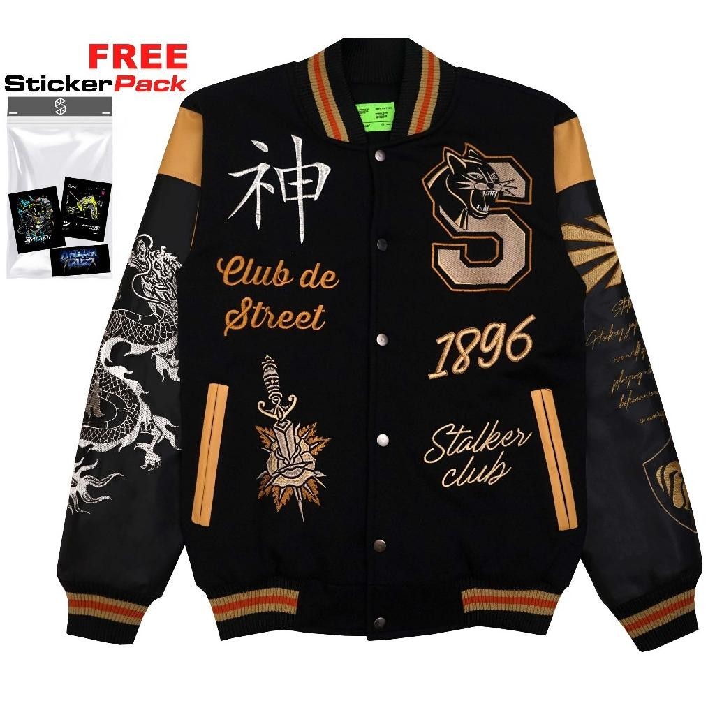 Jaket Pria Keren Stalker Jacket Varsity Daikagu Black Gold