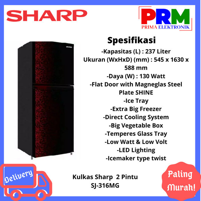 Kulkas Sharp 2 Pintu SJ 316 MG Shine Series No Frost
