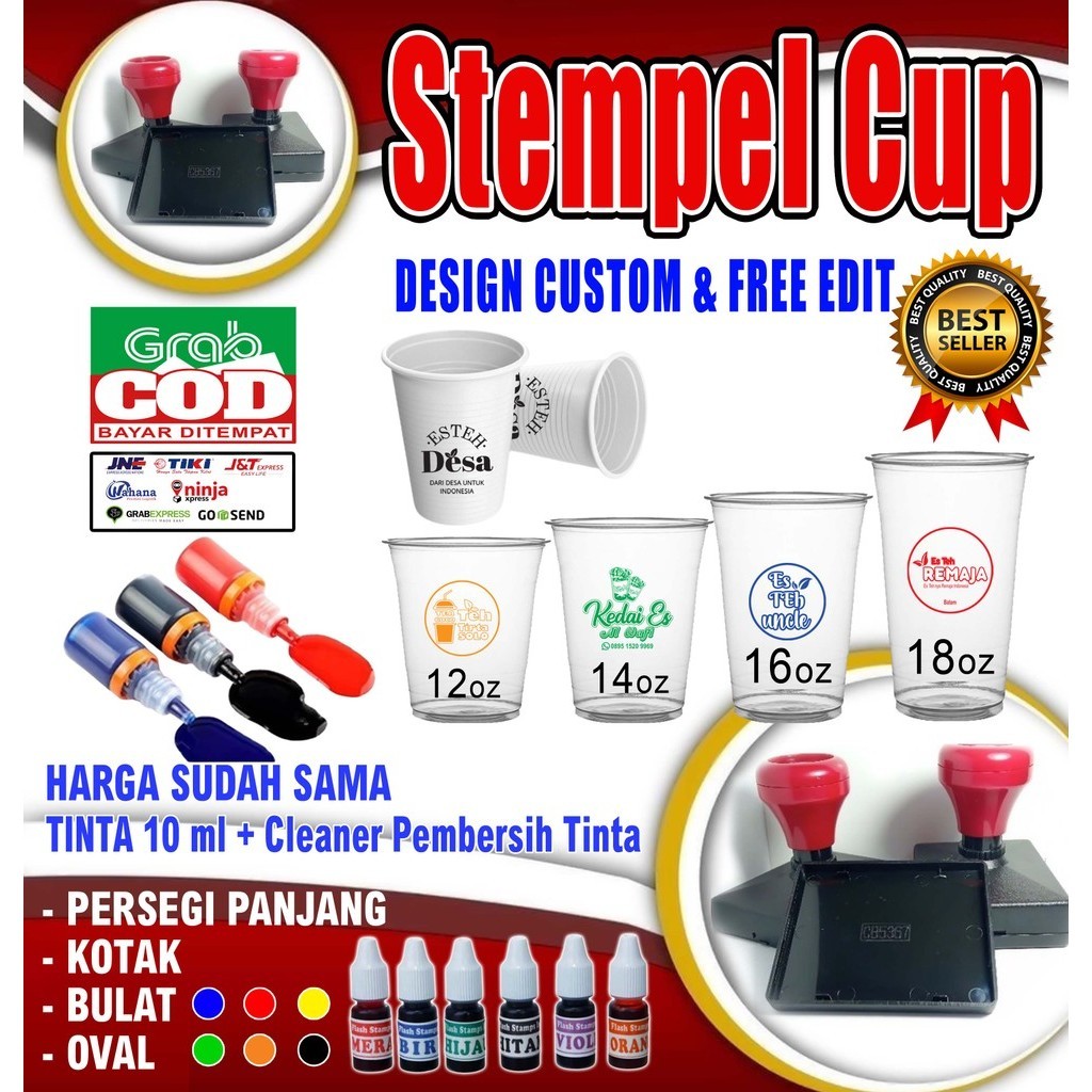 

STEMPEL GELAS CUP/SETEROFOAM/PLASTIK/KAYU FREE TINTA+CLEANER