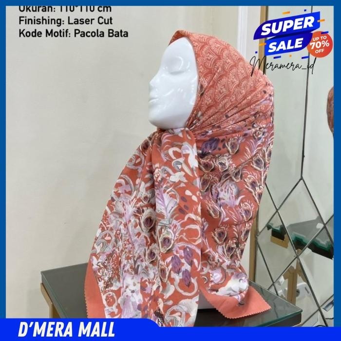 HIJAB SEGI EMPAT VOAL EKSKLUSIF MOTIF MERAK OREN KUALITAS SUPER