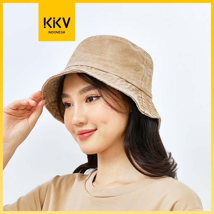 Kkv Tr Blank Washed Bucket Hat Topi Bucket Washed Brown Denim Blue