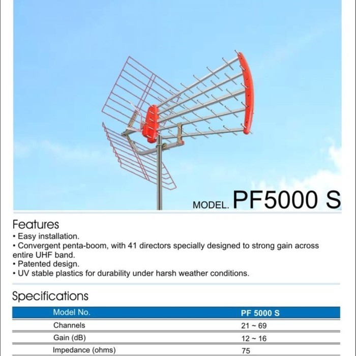 Terbaru Antena Antenna Tv Luar Pf Goceng Pf5000 Super High Gain Uhf Pf 5000 Promo Terlaris