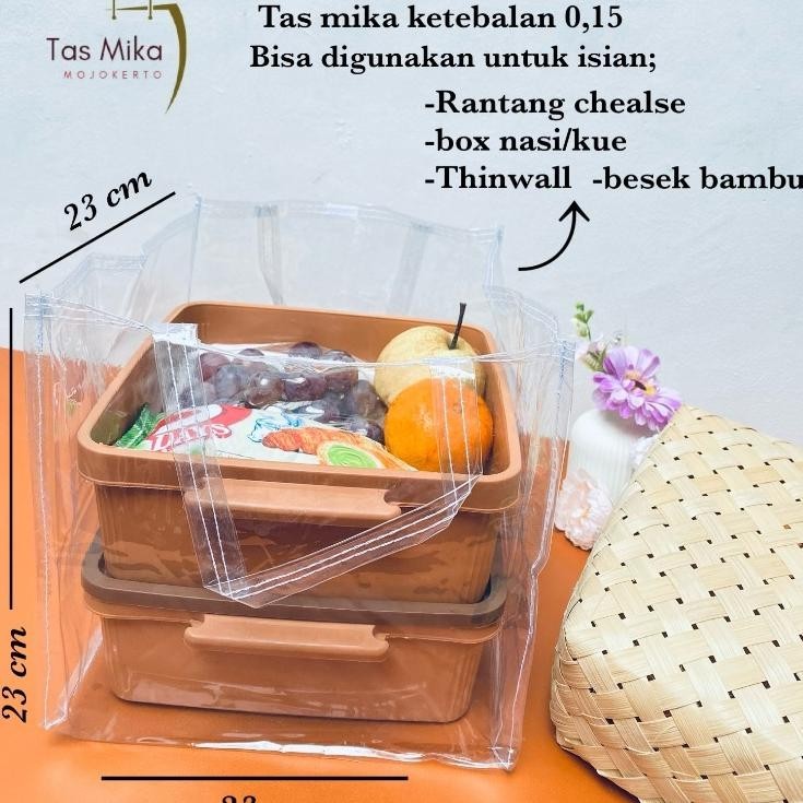 

ORIGINAL 1LUSIN Tas Mika Uk 23x23x23 Nasi Box Hajatan Berkat GA24