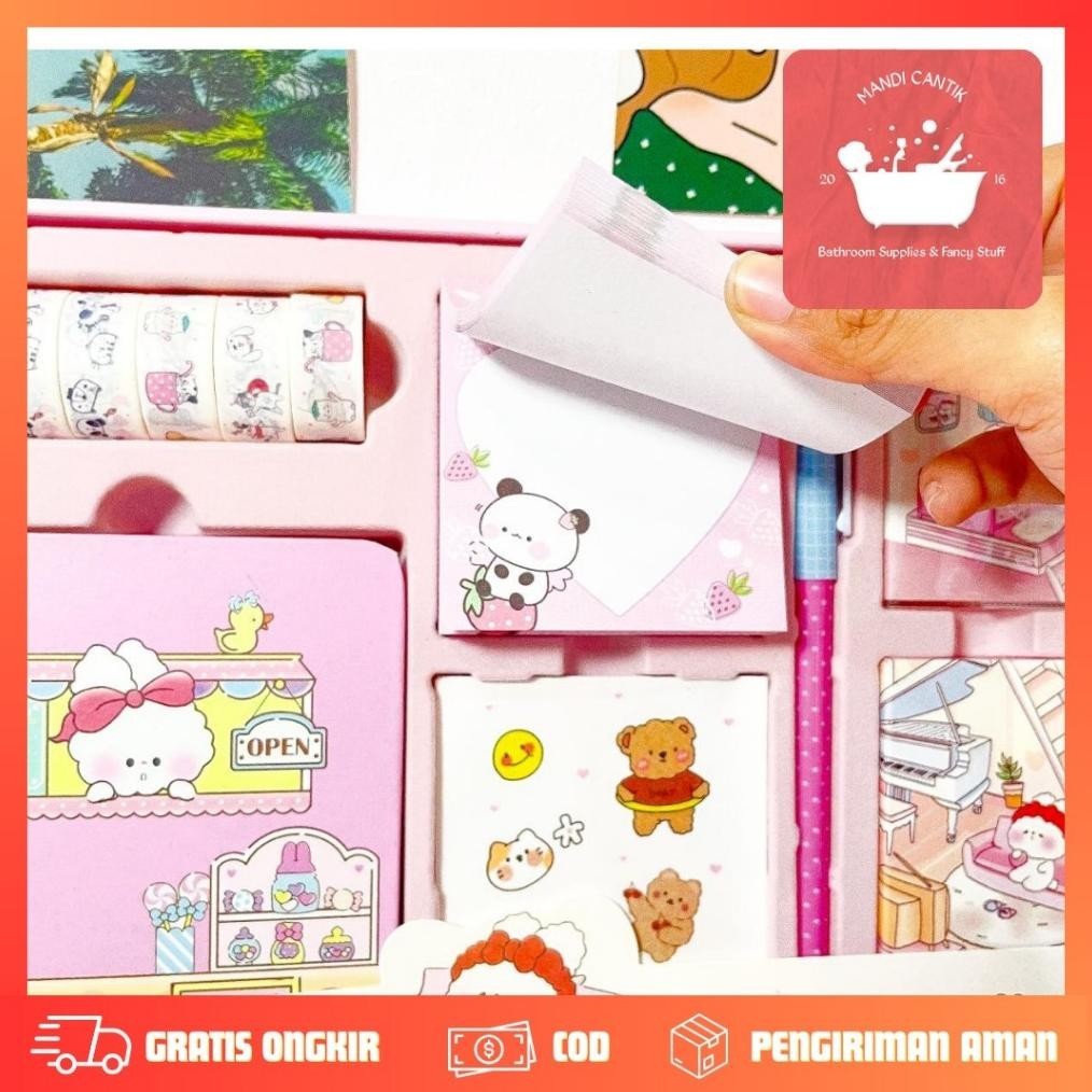 

TERMURAH Paket jurnal 7 in 1 Free hardbox kelinci putih pink kertas terbagus bagus lucu imut At43