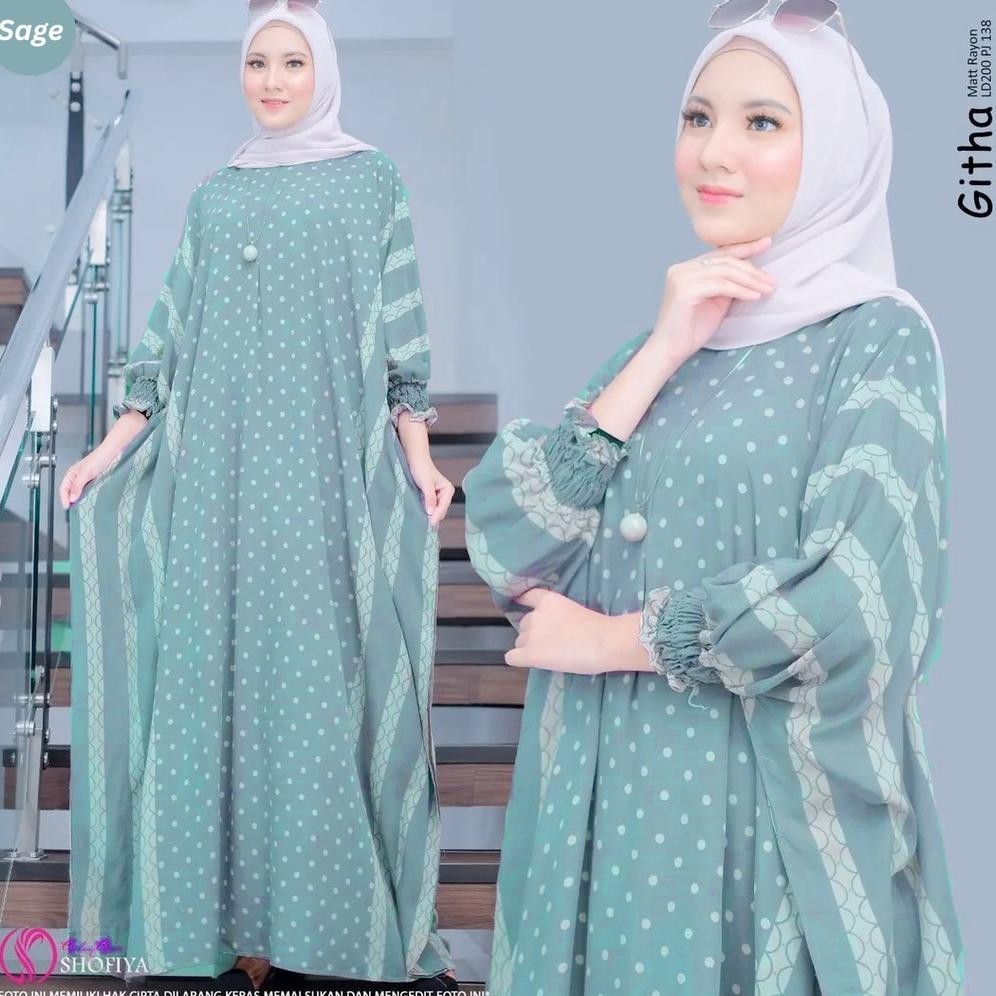 Gamis Wanita Remaja Kekinian Kaftan Jumbo Motif Githa Adem Cocok Unt Dirumah Atau Unt Pengajian