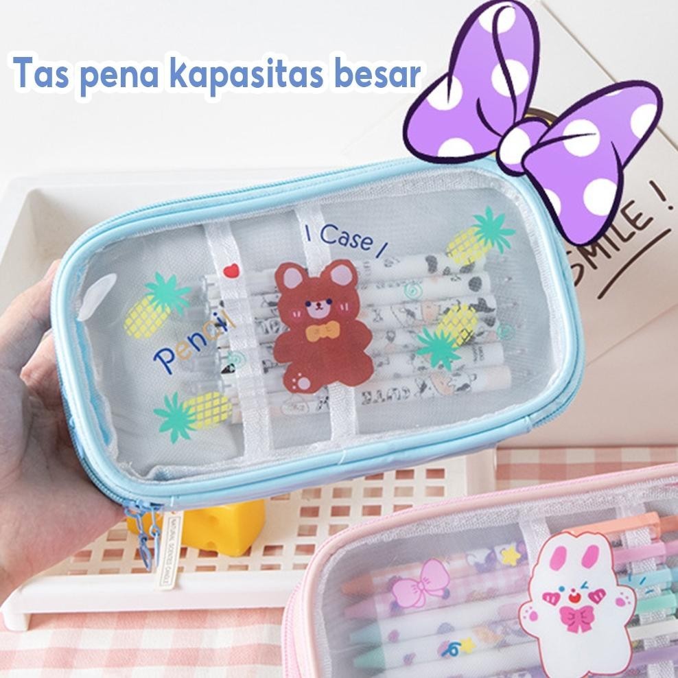 

TERLARIS Tempat Pensil Lucu Anak Transparan Kotak Pencil Dompet Besar Karakter Motif Pouch Stationary Resleting Serbaguna ad-3