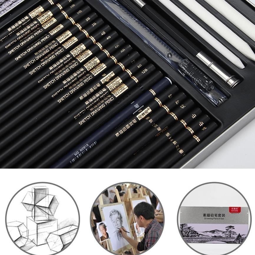 

Big Sale Nyoni Sketch Drawing Pencil / Pensil Grafit Charcoal Arang 29 Pcs Set Tin Case Murah
