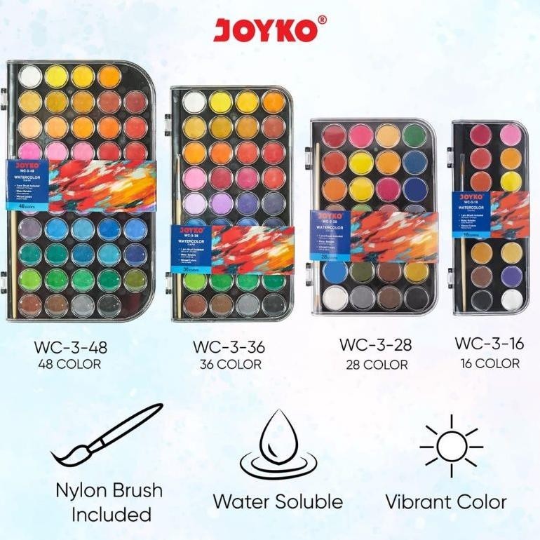 

8.8 Joyko Watercolor Cake/Cat Air Padat Wc-3 16/28/36/48 Warna Free Brush Murah