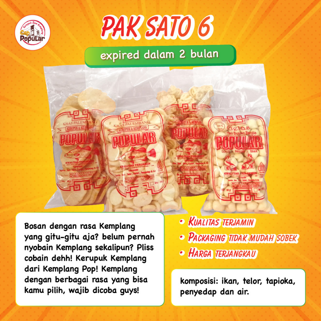 

PAK SATO 6 PESER SUPER MINI SANGGUL DAN GETAS BANGKA 1 KG MAKANAN RINGAN KERUPUK PALEMBANG ASLI