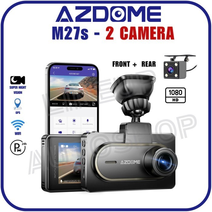 Terbaru Azdome M27 2K Dual Camera Dash Cam Wifi Supercapacitor Gps M27S Promo Ready Stok