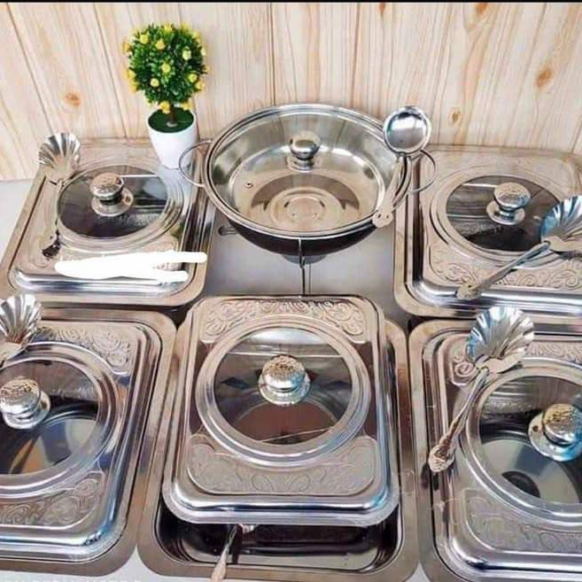 Terbaru Prasmanan Set Stainless Steel Wadah Saji Sayur Kotak Tutup Kaca Baki Promo Terlaris