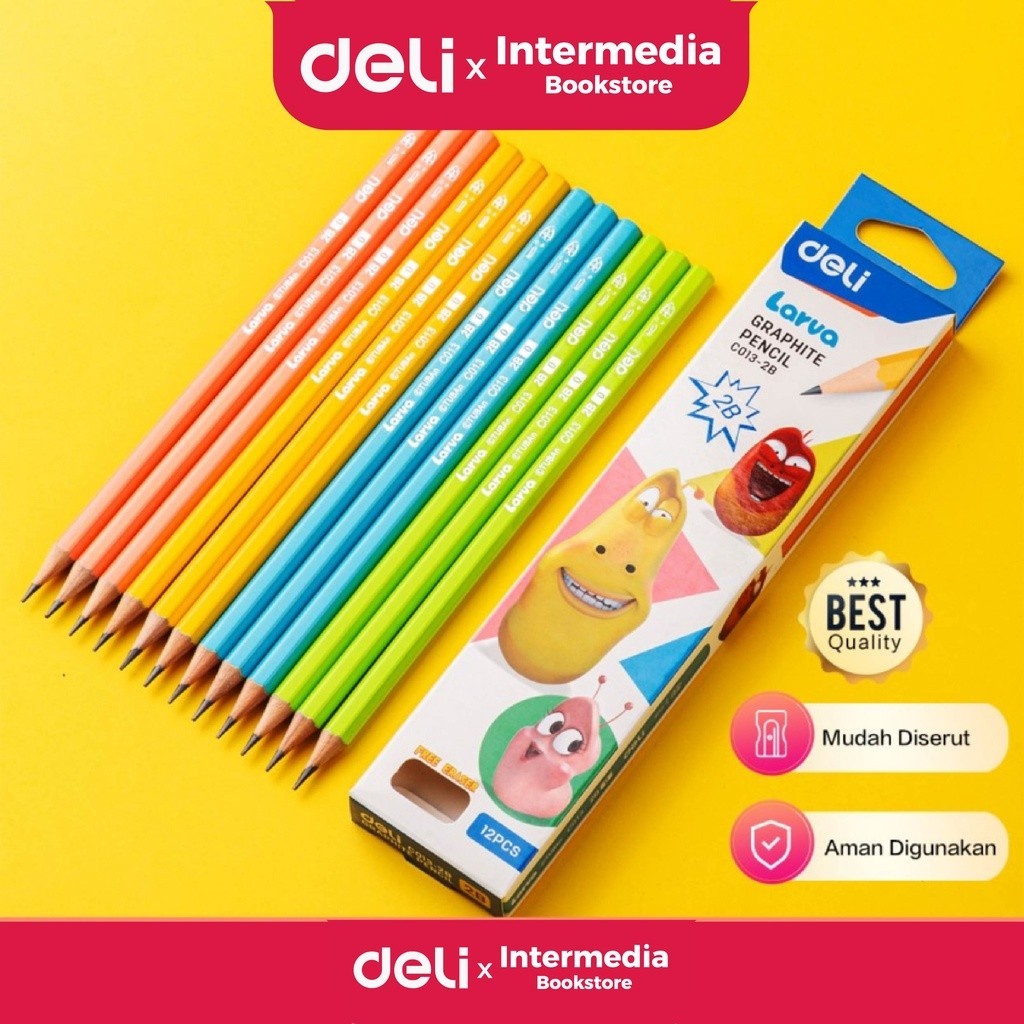 

Deli Larva Graphite Pencil EC013-2B / Pensil Kayu 2B Isi 12pcs/box Gratis Penghapus Set (Pensil 12pc + Penghapus)