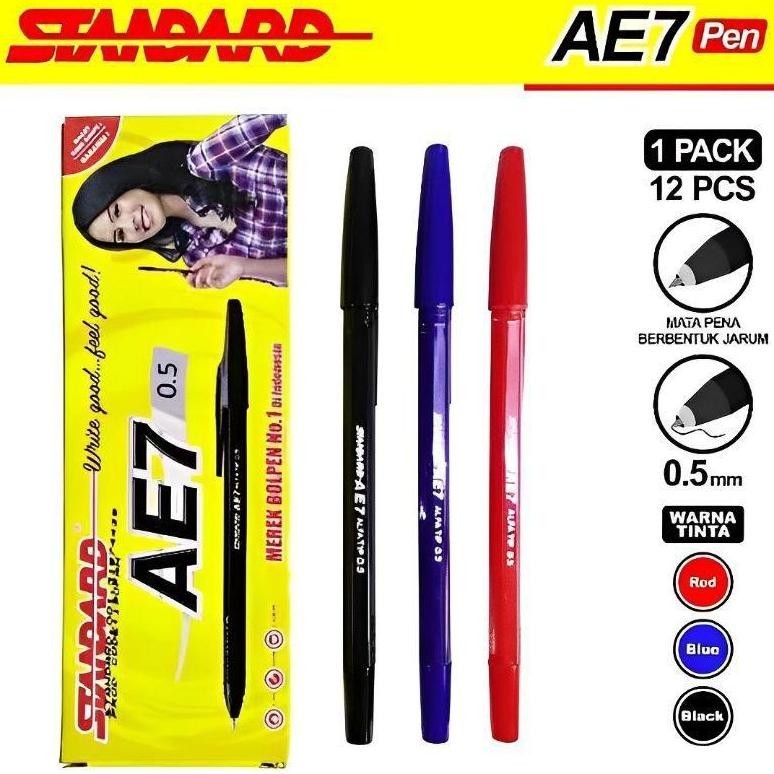 

et-98 (12pcs) Pulpen Standard AE-7 Hitam, Biru, Merah / Bolpen / Ballpoint Terlaris