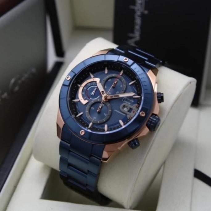 JAM TANGAN PRIA ALEXANDRE CHRISTIE AC6631 AC 6631 BLUE ROSEGOLD