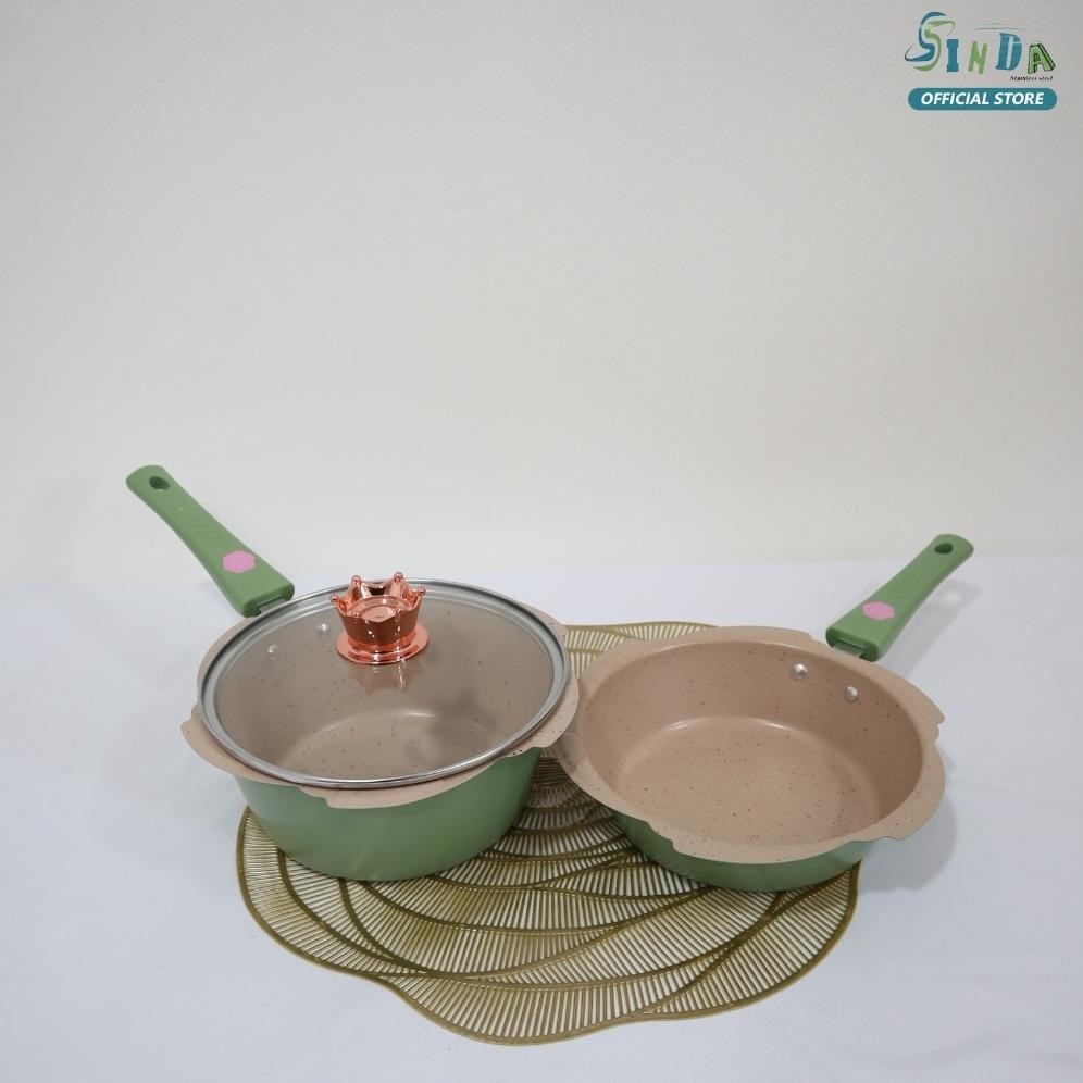 stok Sinda Panci Mpasi Cookware Full Set - Peralatan Panci Bayi Warna Pink/Blue Granite Die Cast ( K