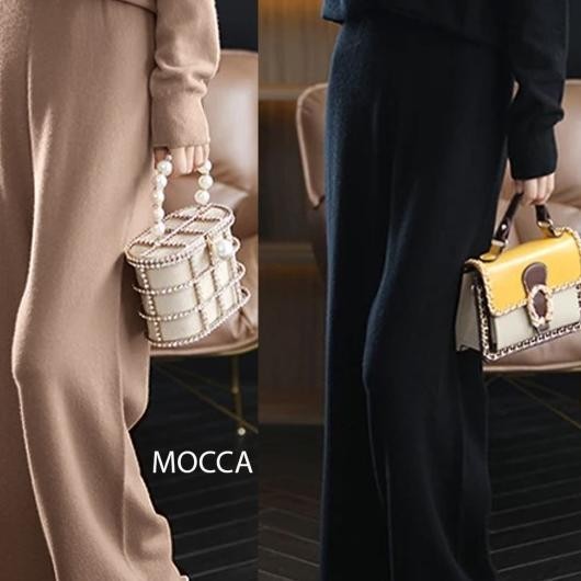 Celana Kulot Panjang Wanita Warna Sage / Kulot Knit Rajut