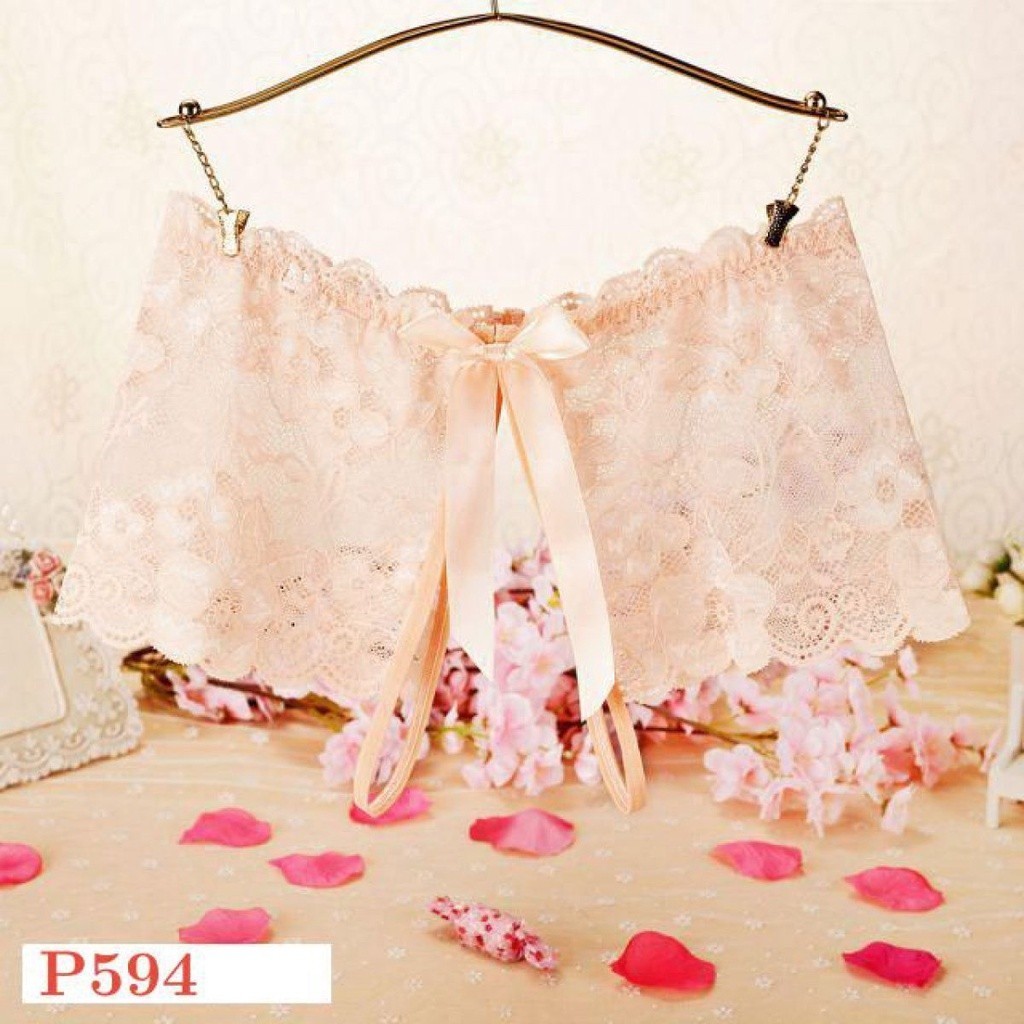 P594 Celana Dalam Wanita Sexy Panties Boyshort Krem Transparan Open Crotch