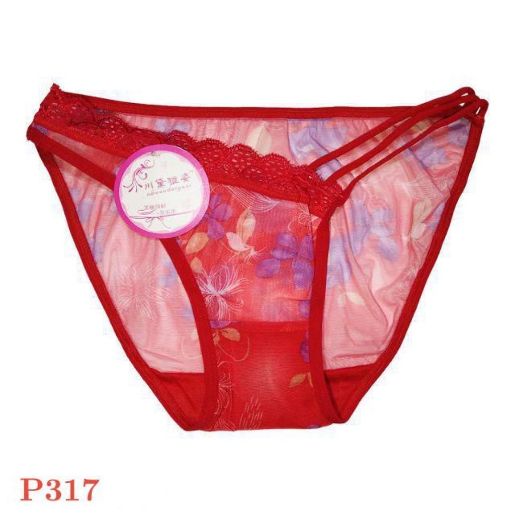 P317 Celana Dalam Wanita Sexy Panties Thong Merah Transparan Tali 3
