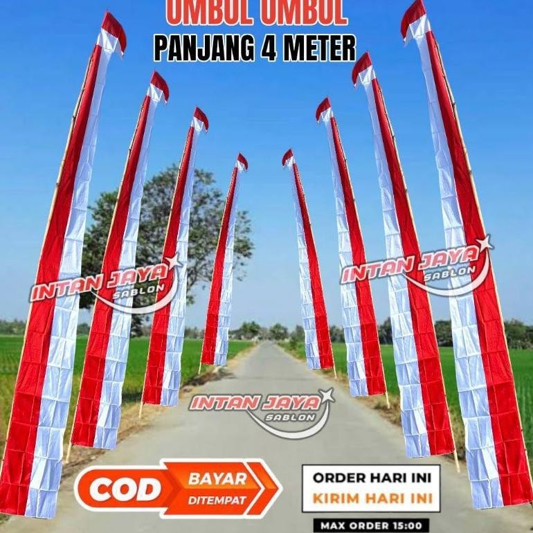 PROMOOO BENDERA UMBUL UMBUL MERAH PUTIH PANJANG 4 METER 1 KODI ( 20 PCS ) UMBUL UMBUL LAYUR