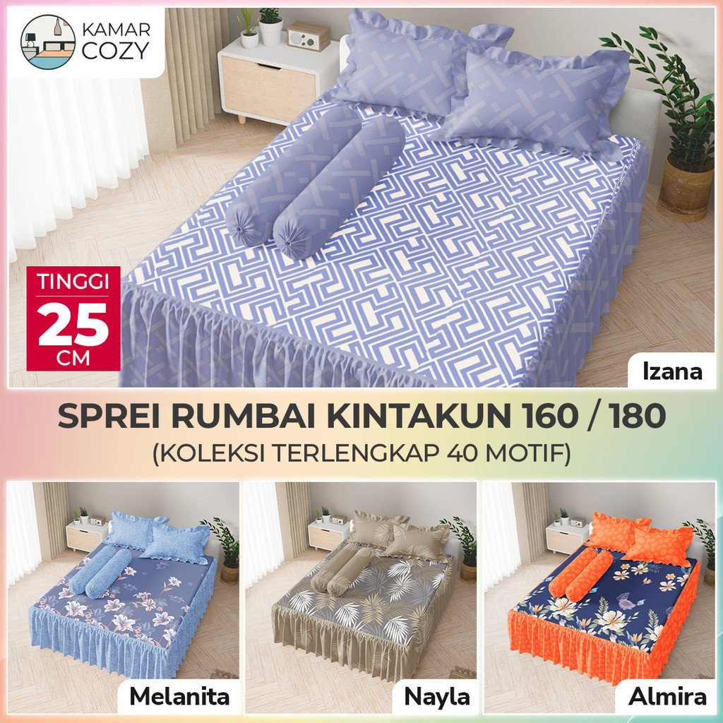 KINTAKUN - Sprei Rumbai DLUXE Tinggi 25 cm Panjang Rumbai 39 cm 160x200 / 180x200 Queen / King Dluxe