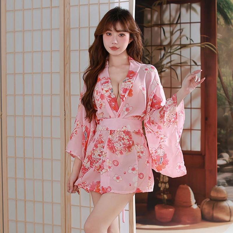 Japanese Style Printing Homewear Pink Uniform Bathrobe
