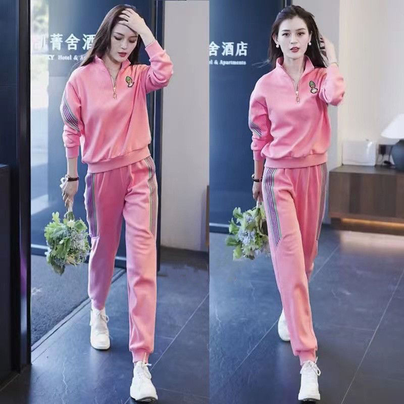 Pakaian Olahraga Kasual Wanita￼Set Dua Potong Celana Sweater Trendi Gaya Barat