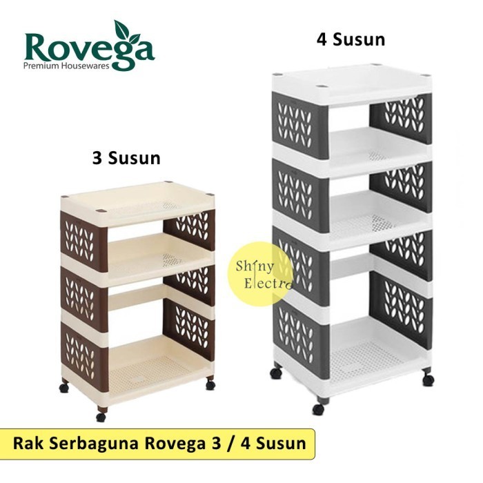 BIG SALE Rak 3 4 Susun Tingkat Serbaguna Penyimpanan Plastik Rovega Dengan Roda