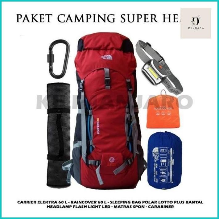 PERLENGKAPAN CAMPING PAKET CAMPING SUPER HEMAT - TAS GUNUNG 60L - CARRIER 60L + SB + MATRAS