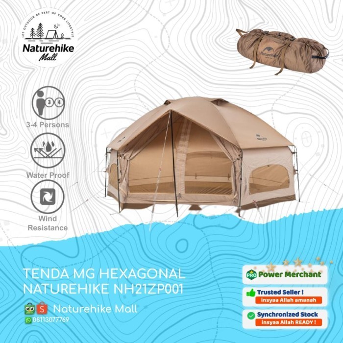 PERLENGKAPAN CAMPING TENDA MG HEXAGONAL 4 ORANG GLAMPING / CAMPING NATUREHIKE NH21ZP001