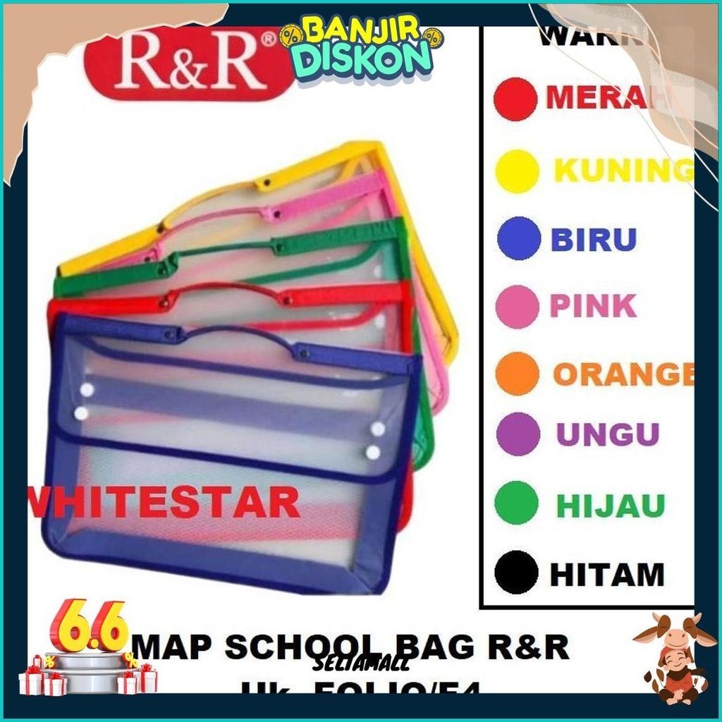 

(Promo) Tas Map Tenteng Plastik 2 Kancing / School Bag R&R Ukuran F4+ / Folio (Ready|Cod|Murah)