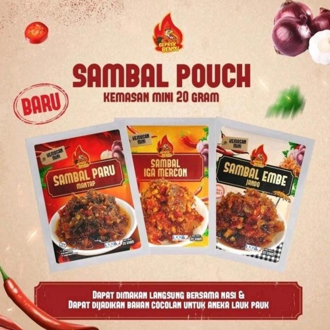 

sambal 20 gr geprek bensu paru - iga mercon - embe jando pouch sambel BKS88