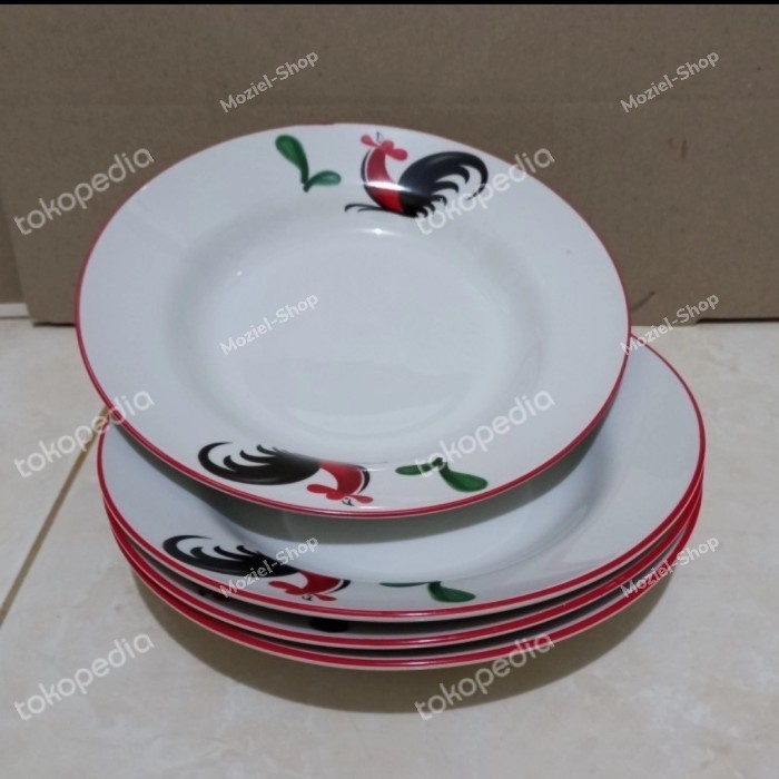 Ede Dinner Set Motif Ayam Jago / Piring Makan Set (12Pcs)