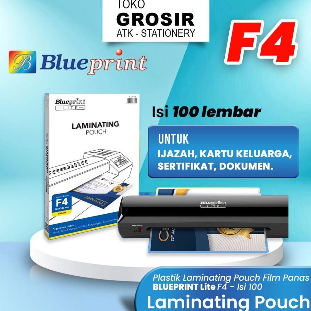 

COD Plastik Laminating F4 LITE Pouch Film Panas BLUEPRINT Lite F4 - Isi 100 pcs - Toko Grosir ATK Stationery ew-45