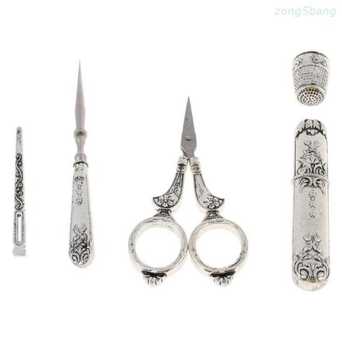 

ZONG EUROPEAN VINTAGESEWING SCISSORS NEEDLE CASE THIMBLE AWL THREADER ORIGINAL DAN TERPERCAYA