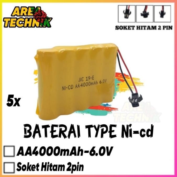 Baterai Rc Mainan Mobil Remot 5X Aa Ni-Cd 6V-4000Mah Soket Hitam