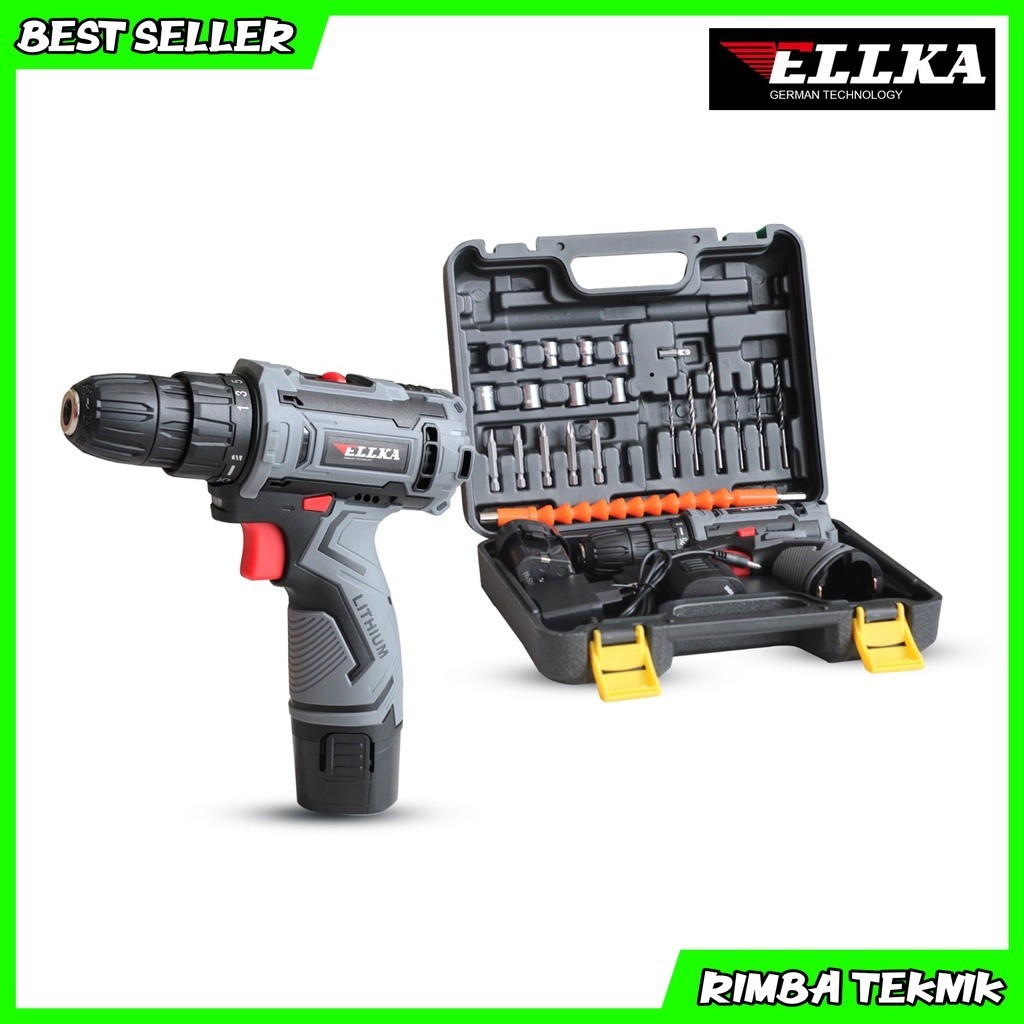 Original Ellka 2 Baterai Cordless Drill Bor Baterai 12 V Charger 2 Baterai Cordless Drill Bor