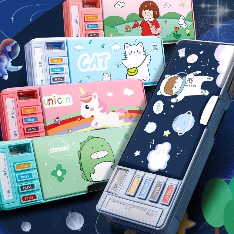 

er-6 PuluzKotak Pensil Multifungsi Motif Unicorn / Dinosaurus / Astronot Untuk Anak Lengkap Peruncing Gunting Isolasi Penghapus Penggaris Termurah