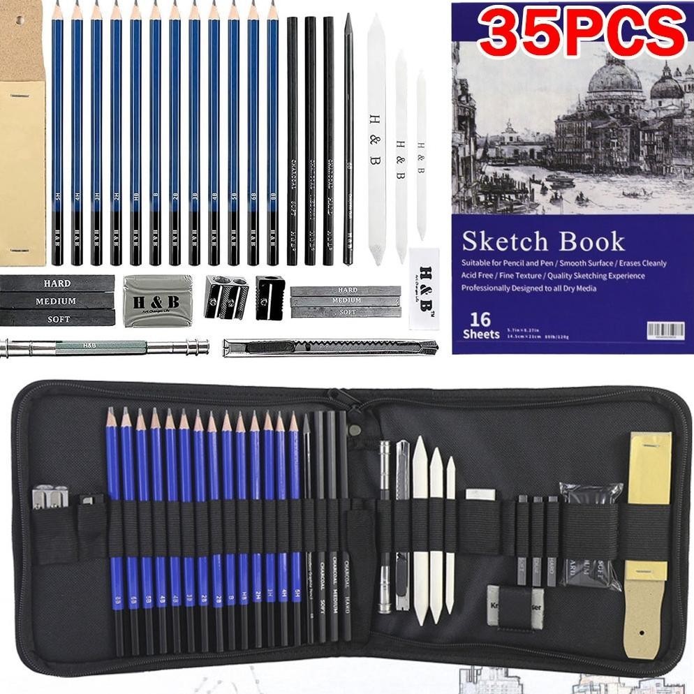 

GF21 33/35PCS/Set Sketch Pencil Pisau Penghapus dan Pensil Gambar untuk Keperluan Sekolah Pencil Drawing Set Berkualitas