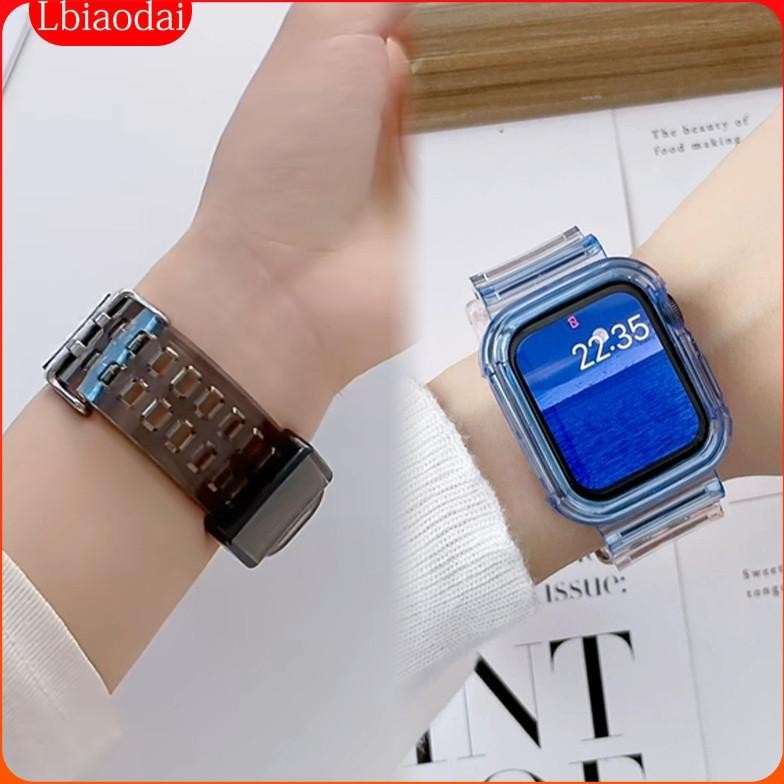 ( PROMOO ) Transparent Case Strap for Iwatch Apple Watch Se 2 Series 9 8 7 6 5 4 3 2 1 SE Glacier Sp