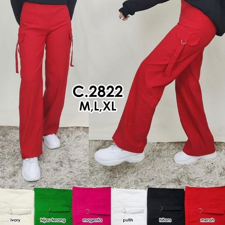 CELANA CARGO WANITA - CARGO MERAH COTTON STRECH MUAT BB 85KG 2822